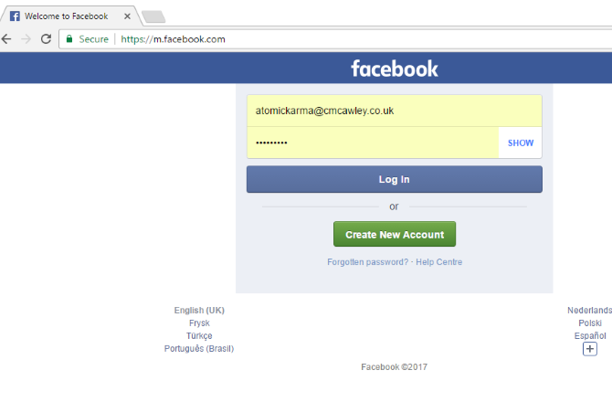 login de proxy do facebook