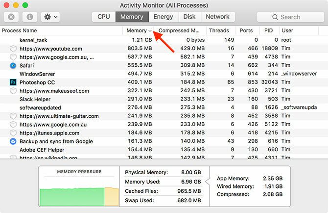Monitor de Atividade Uso de Memória Mac