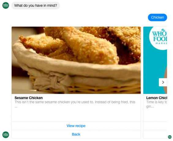 facebook messenger bot alimentos inteiros