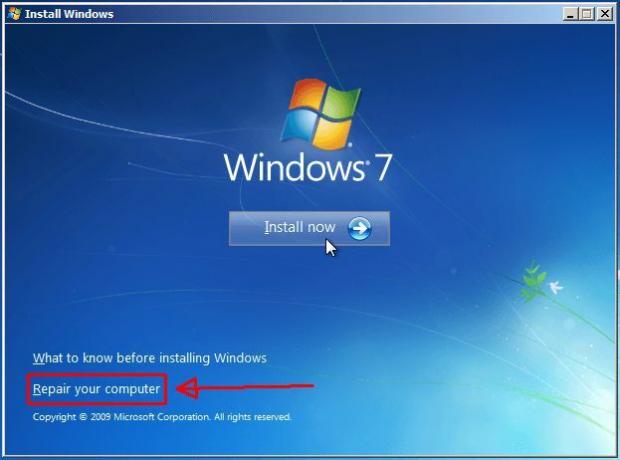 Tela de inicialização do Windows 7