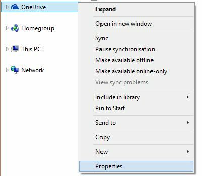 Propriedades do OneDrive