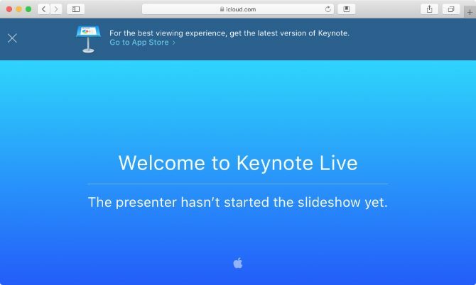 Página de espera do Keynote Live no Safari