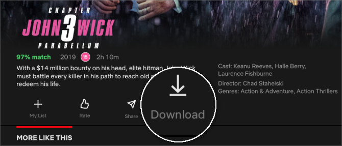 Botão de download do Netflix