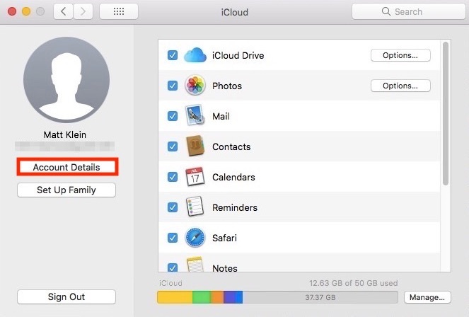 Configurações do Mac iCloud