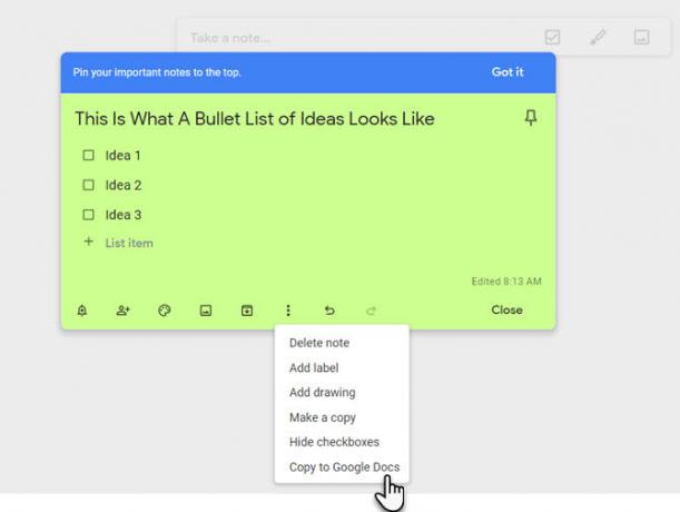 Google Keep com Google Docs