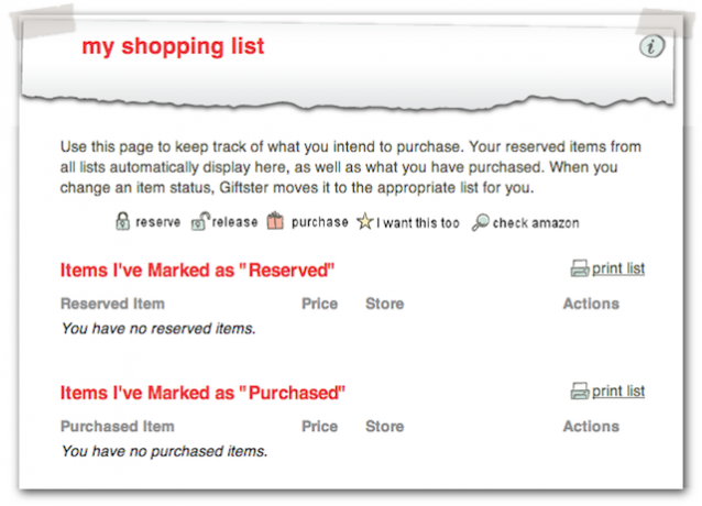 Giftster-Lista de Compras