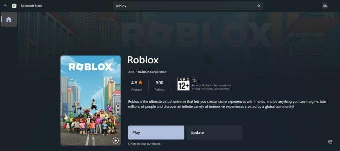 Roblox Microsoft Store App Listing no Windows