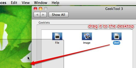 GeekTool - Exibir informações do sistema no Mac no estilo 02 Arraste o console do Shell