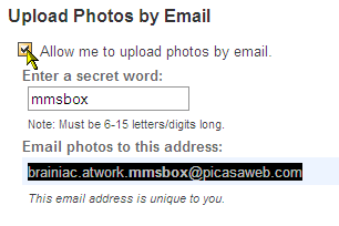 Envie suas fotos para o seu álbum da web do Picasa com um email para permitir o upload