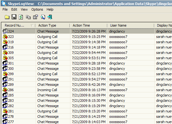 Visualização de log do Skype