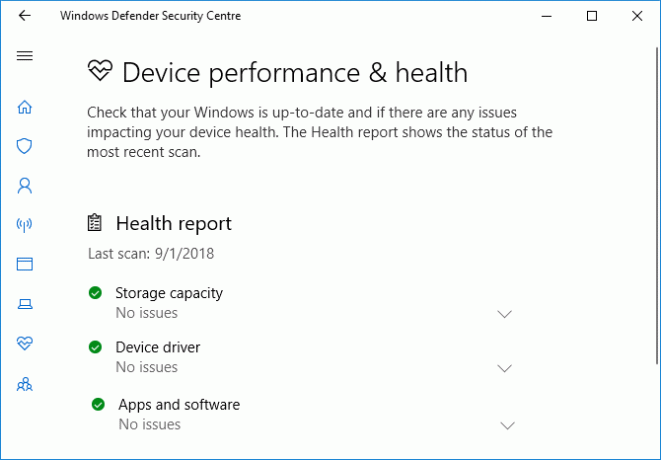 Desempenho e integridade do dispositivo Windows Defender