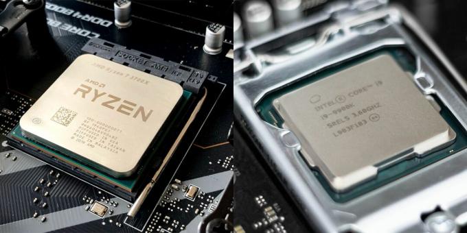 Processador AMD e processador Intel lado a lado