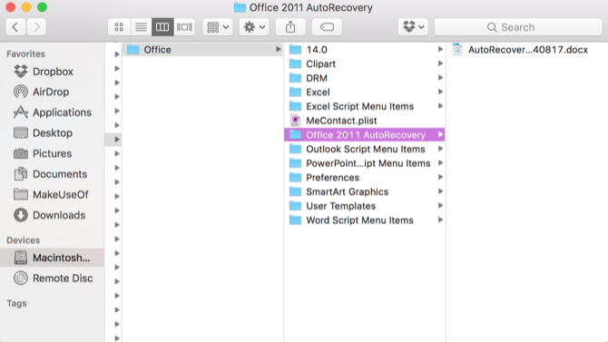 autorecovery mac do office 2011