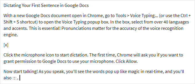 Digitação por voz do Google Doc: uma arma secreta para a produtividade exemplo de digitação por voz do google docs