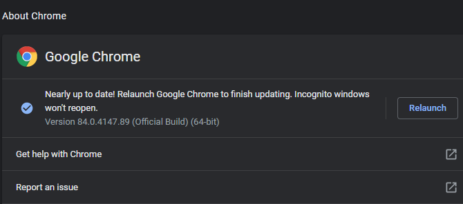 Chrome Verificar atualizações