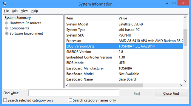 informações sobre a versão do BIOS