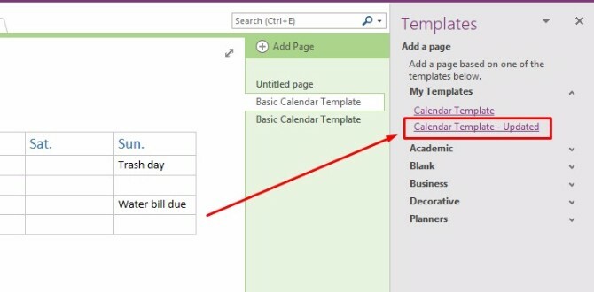 criar modelo de calendário do onenote