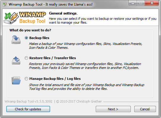 Como fazer backups fáceis da sua ferramenta de backup Winamp Configuration Winamp