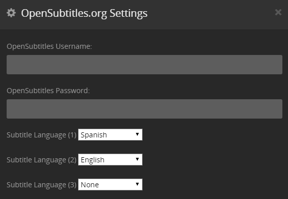 configuração do plex opensubtitles