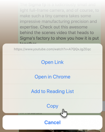 Copie e cole links de URL no iPhone