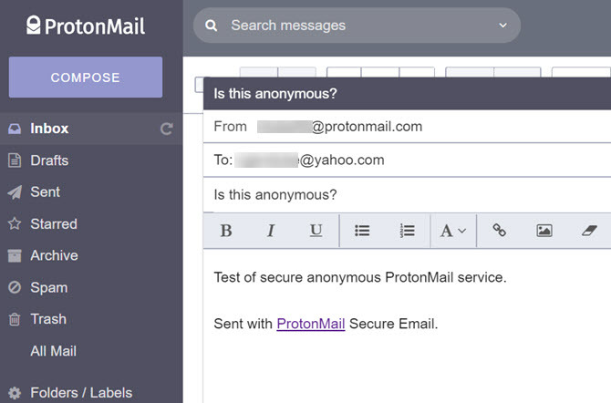 Interface de e-mail ProtonMail