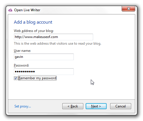 Abrir o Live Writer Adicionar blog