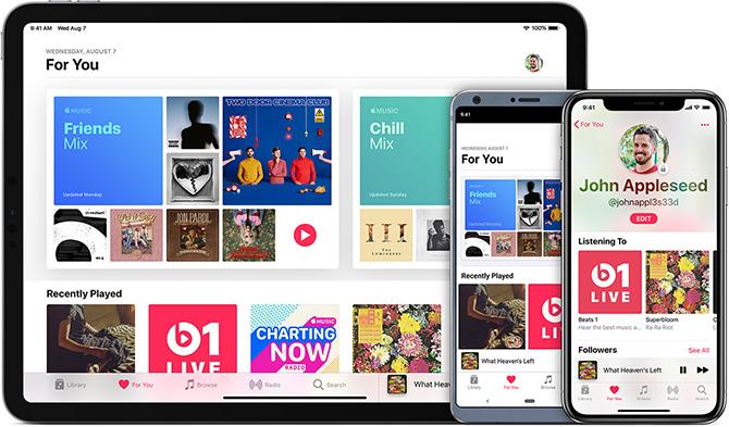 Uma imagem da assinatura do Apple Music em diferentes dispositivos