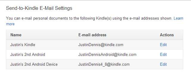 Configurações do Amazon-Send-To-Kindle