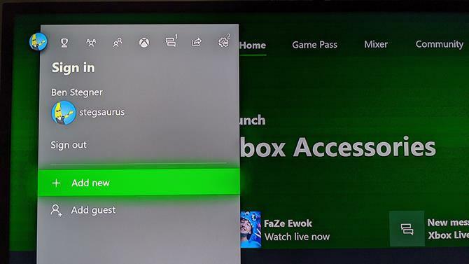 Xbox One Adicionar novo usuário