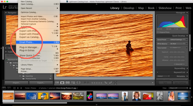 Lightroom e-mail fotos