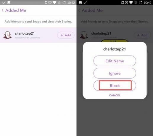 bloco de snapchat solicitações de usuário