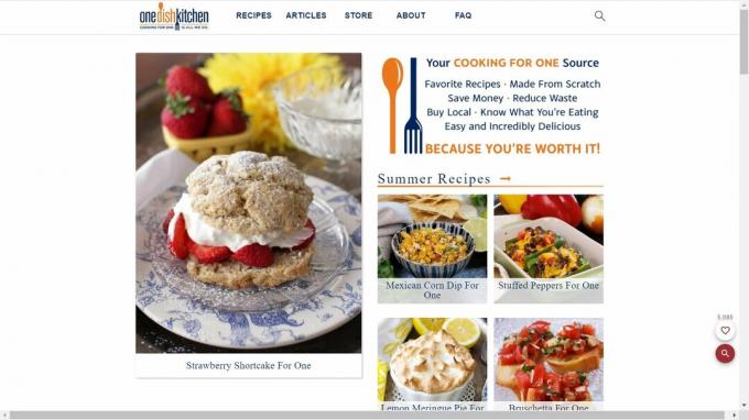 site de cozinha de um prato